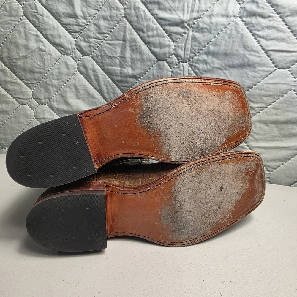 Nocona Womens Green and Brown Leather Pull On Cowgirl Boots Size 8B - Picture 5 of 10